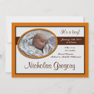 Brown Stripe Orange Birth Announcements