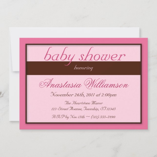 Brown Stripe Pink Baby Shower Invitations (Front)