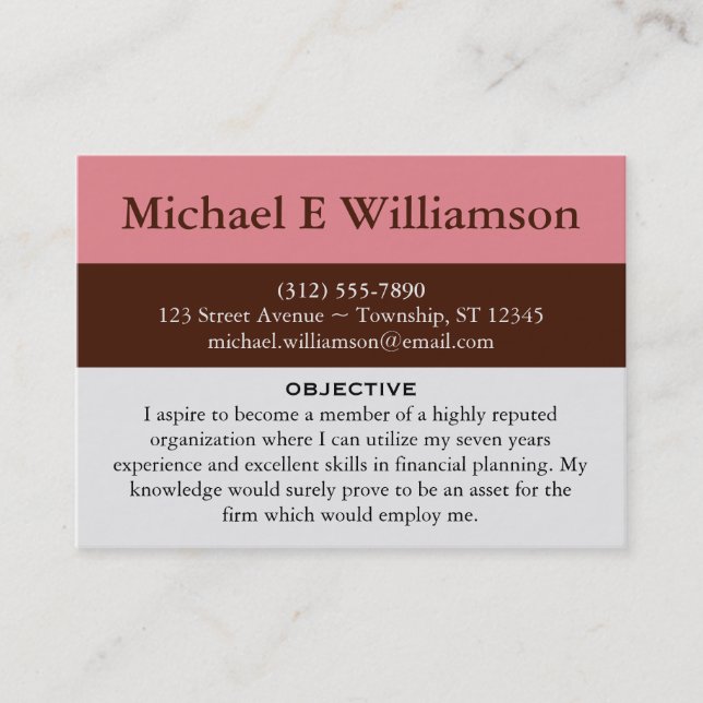 Brown Stripe Pink RESUME Business Cards (Front)