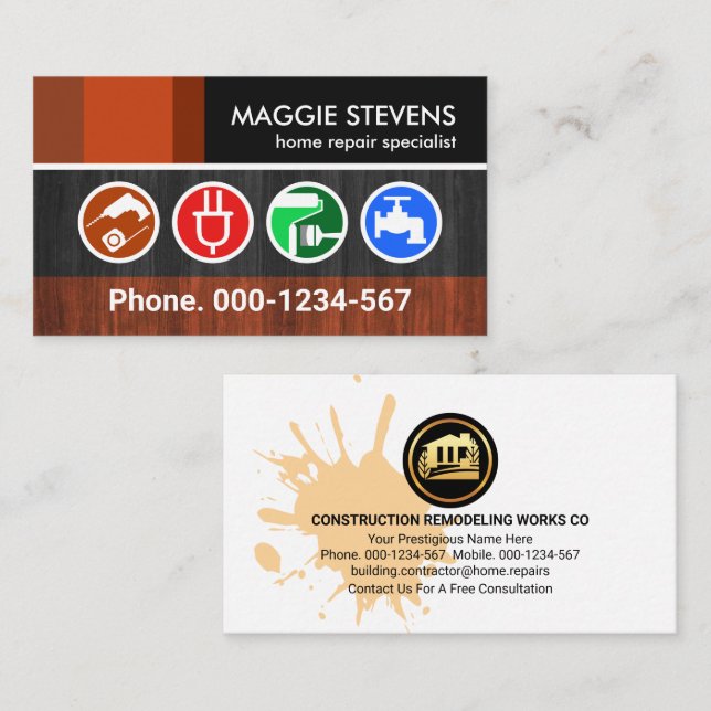 Brown Stripe Wood Panels Carpenter Business Card (Front/Back)