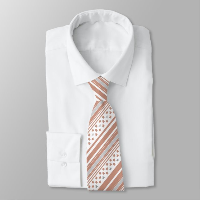 Brown striped pattern with stars tie (Tied)