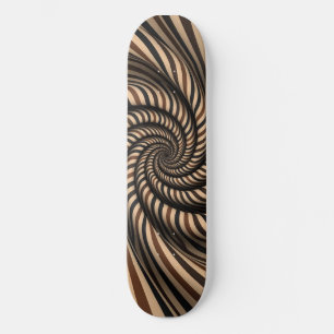 Brown Striped Spiral Vortex - 3D Optical Illusion Skateboard