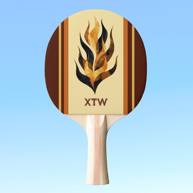 Brown Stripes and Orange Dragon Flames Monogram Ping Pong Paddle (Creator Uploaded)
