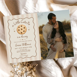 Brown Stripes Little Cutie Pie Baby Shower Photo Invitation