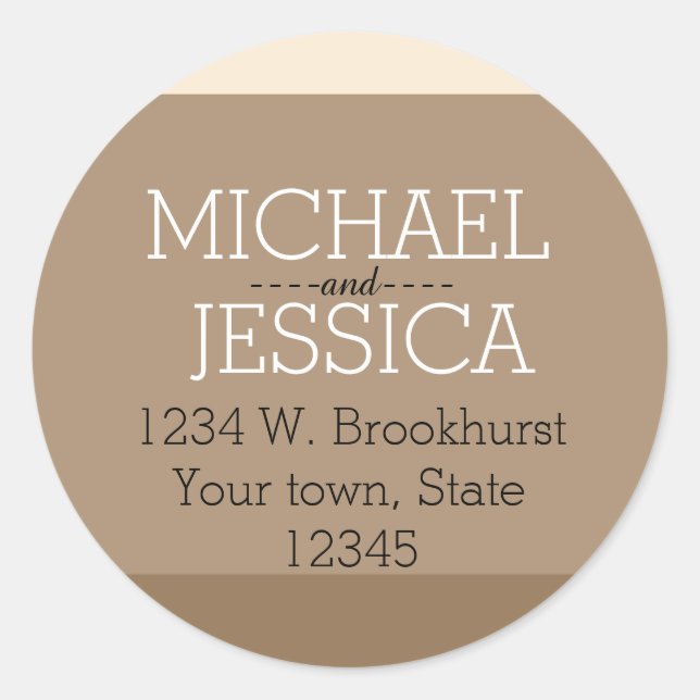 Brown Stripes Personalised name and address Classic Round Sticker (Front)