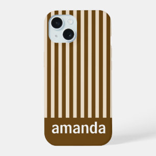 BROWN STRIPES PERSONALIZED NAME STYLISH MODERN iPhone 15 CASE