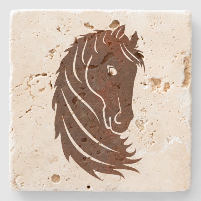 Brown Stylised Horse Profile Stone Coaster (Front)