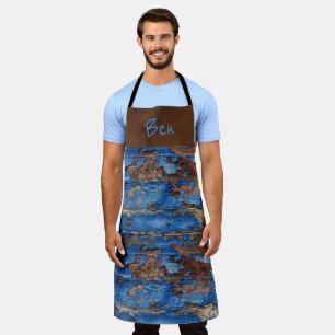 Brown Suede N Blue Chipped Paint *Personalise* Apron