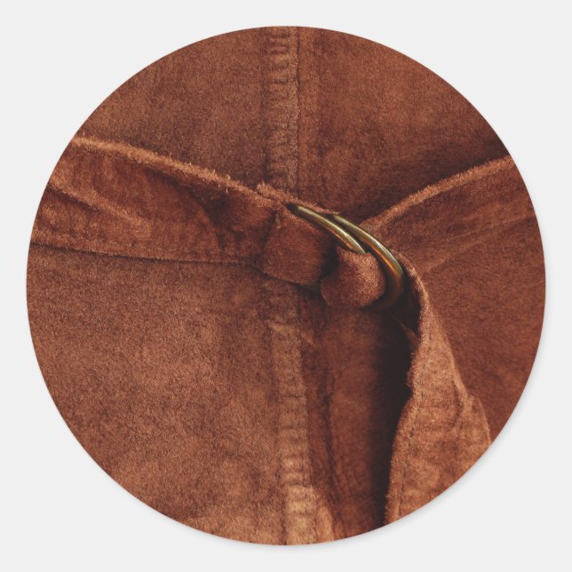 Brown Suede With Strap And Buckle Classic Round Sticker (Front)