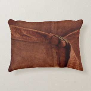 Brown Suede With Strap And Buckle Decorative Cushion