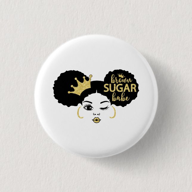 Brown Sugar Babe in Black and Gold 3 Cm Round Badge (Front)