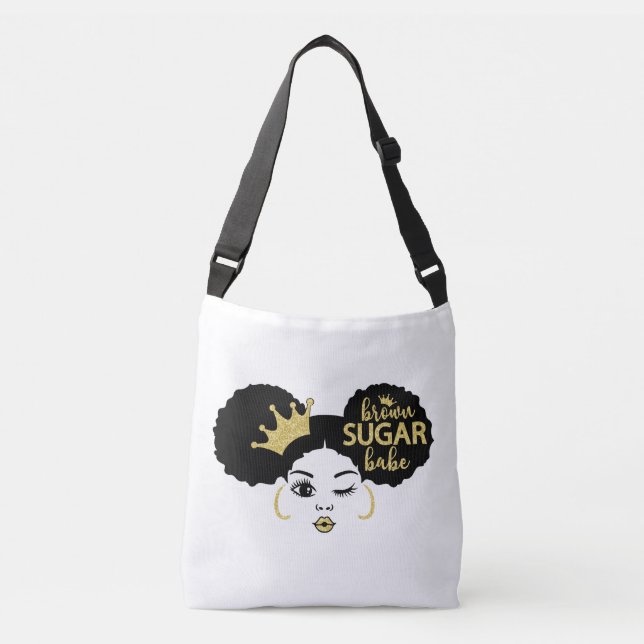 Brown Sugar Babe in Black and Gold Crossbody Bag (Front)