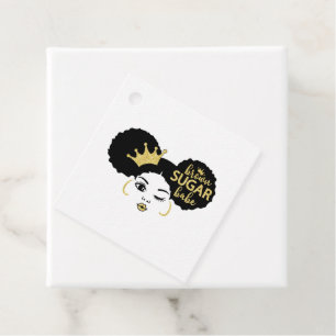 Brown Sugar Babe in Black and Gold Favour Tags