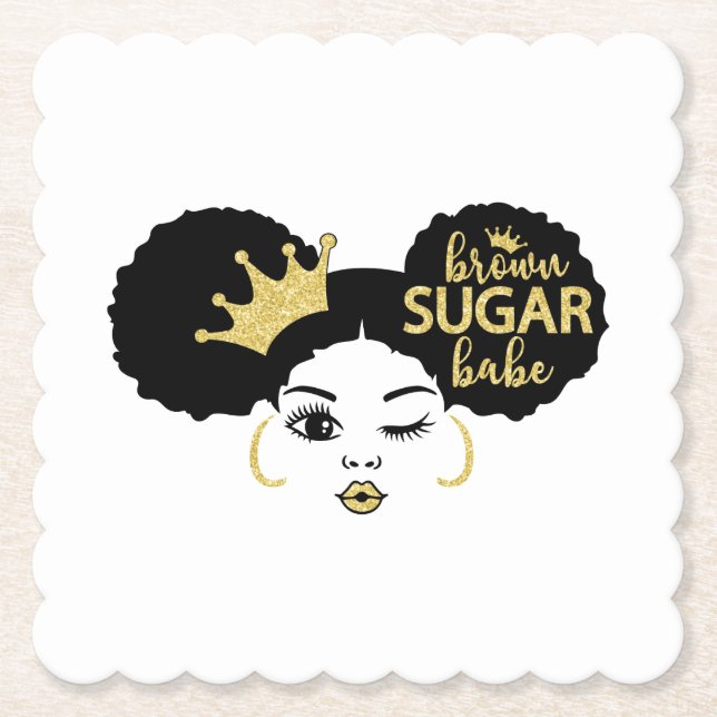 Brown Sugar Babe in Black and Gold Paper Coaster (Front)