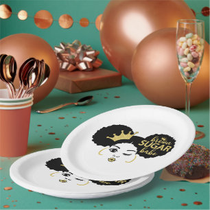 Brown Sugar Babe in Black and Gold Paper Plate