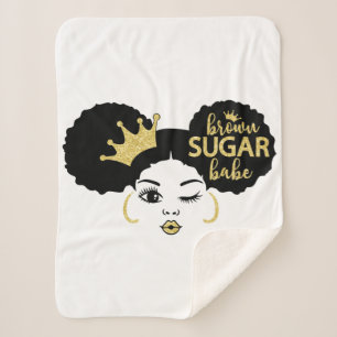 Brown Sugar Babe in Black and Gold Sherpa Blanket