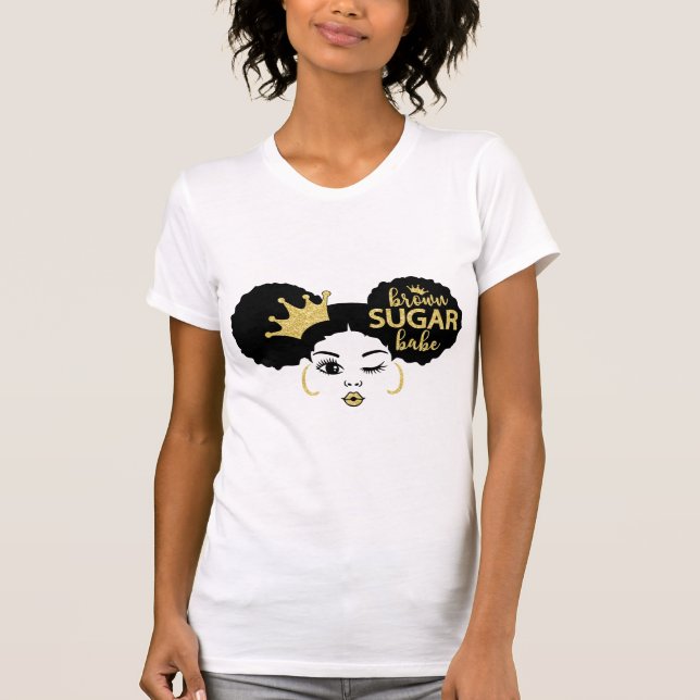 Brown Sugar Babe in Black and Gold T-Shirt (Front)