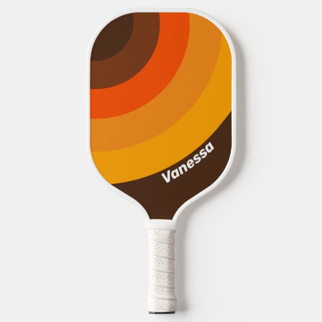 Brown Sugar Retro Circle Stripe with Name Pickleball Paddle (Front)