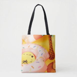 Brown sun hat near floater tote bag
