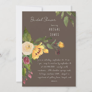 Brown Sunflowers in Bloom Bridal Shower Invitation