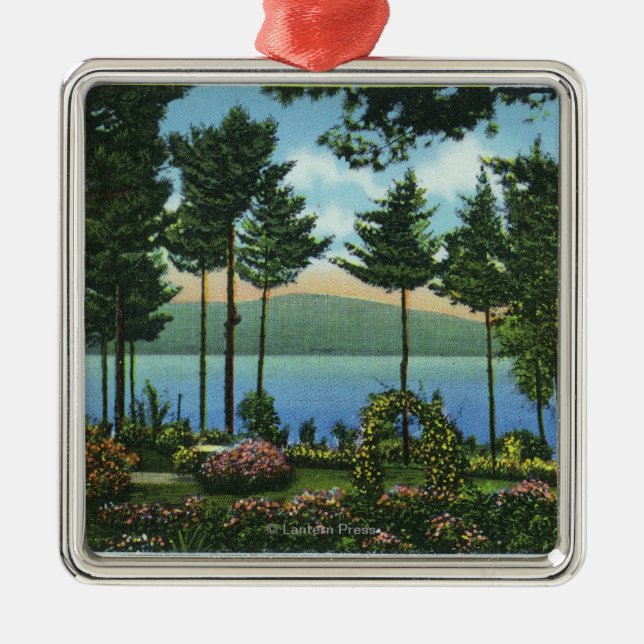 Brown Swan Park View of the Lake Metal Tree Decoration (Front)