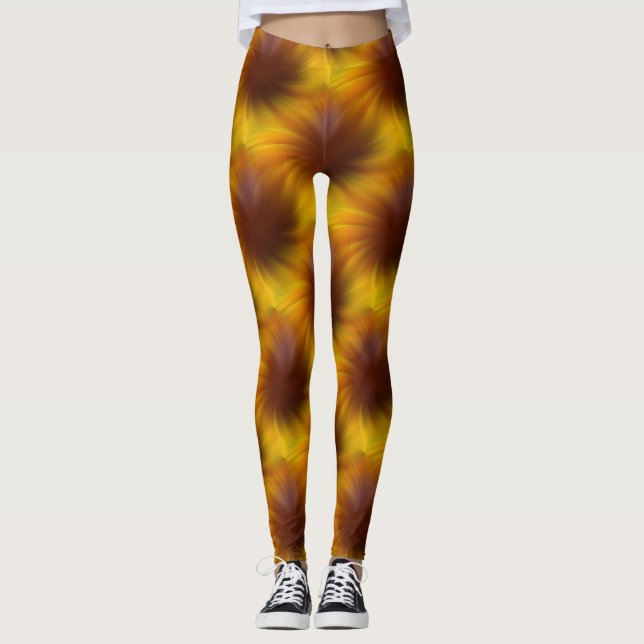Brown Swirl Abstract Pattern Leggings (Front)