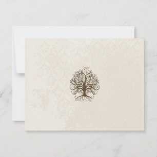 Brown Swirl Tree Distressed Damask RSVP Card