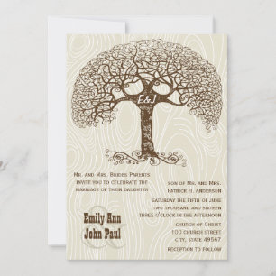 Brown Swirl Tree Ivory Woodgrain Wedding Invite