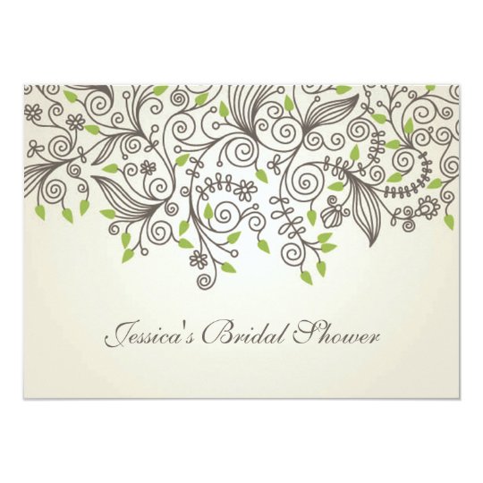 Brown swirls and green leaves Bridal Shower Card