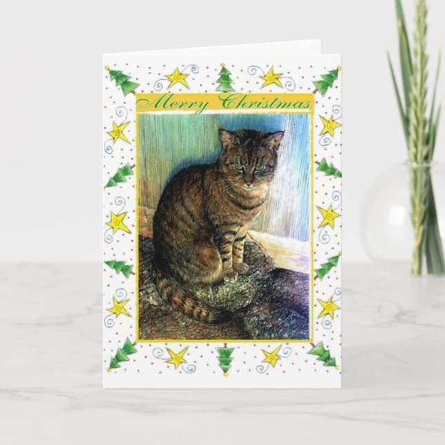Brown Tabby Cat Blank Christmas Card (Front)