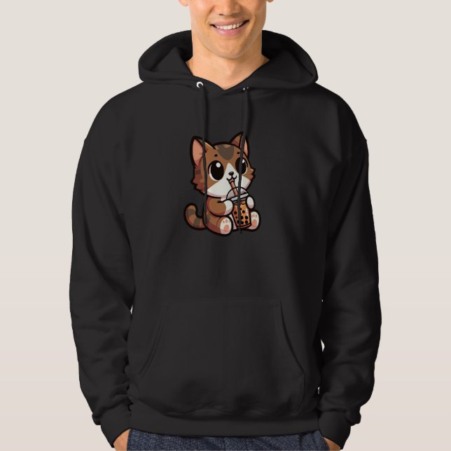 Brown Tabby Cat Bubble Tea Pet Funny Boba Hoodie (Front)