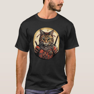 Brown Tabby Cat Samurai Funny Pet Warrior T-Shirt