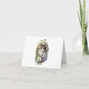 Brown Tabby Cat with Flowers BLANK Card