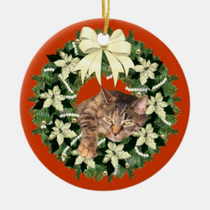 Brown tabby Christmas Ceramic Ornament