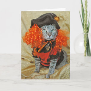 Brown tabby witch Halloween card