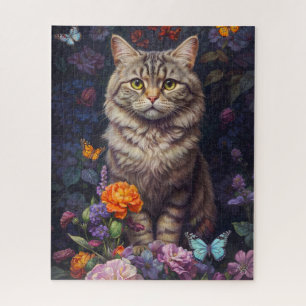 Brown Tabby with Flowers and Victorian Style Jigsaw Puzzle