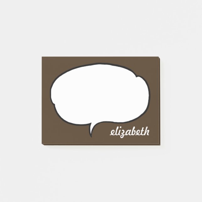 Brown Talk Bubble Personalised Name Post-it Notes (Front)