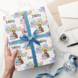 Brown Tan Aussiedoodle Dog Birthday Party Wrapping Paper