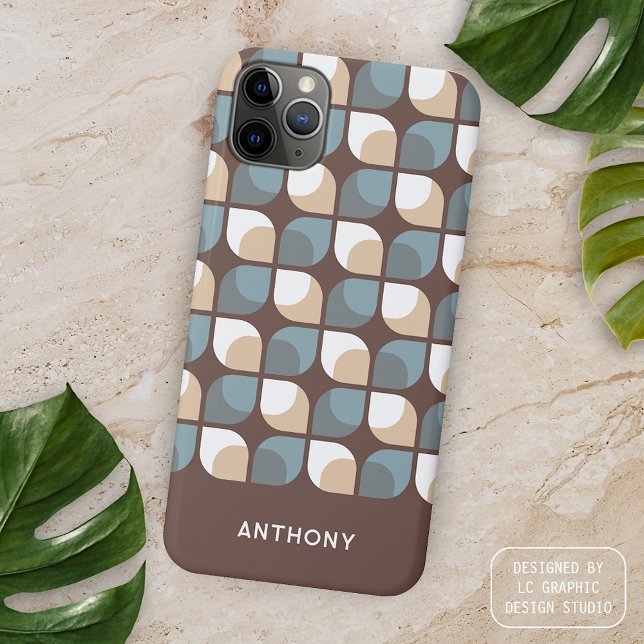 Brown Tan Beige Grey Blue Midcentury Art Pattern Case-Mate iPhone Case (Creator Uploaded)