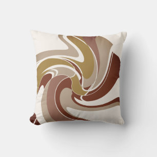 Brown Tan Beige on Off-White Abstract Art Flower Cushion