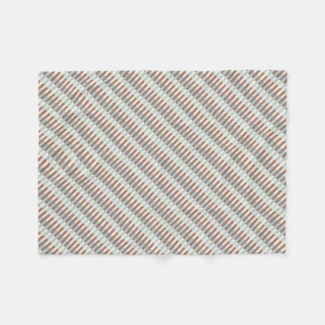 Brown Tan Blue Stripes Fleece Blanket (Front (Horizontal))