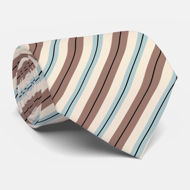 Brown Tan Blue Stripes Tie (Rolled)