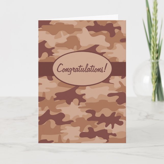Brown Tan Camo Camouflage Congratulations Custom Card (Front)