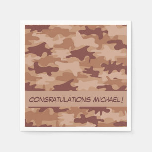 Brown Tan Camo Camouflage Congratulations Name Napkin