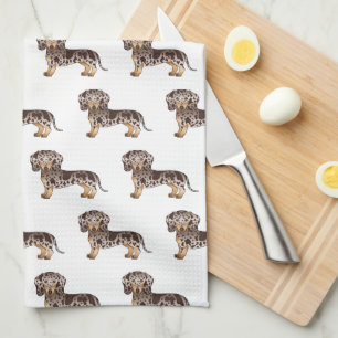 Brown & Tan Dapple Short Hair Dachshund Pattern Tea Towel