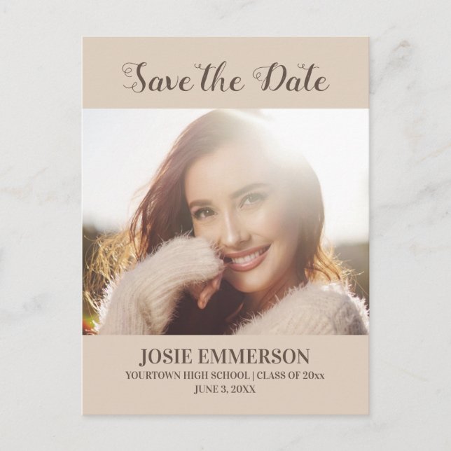 Brown Tan Graduation Save Date Photo Announcement Postcard (Front)