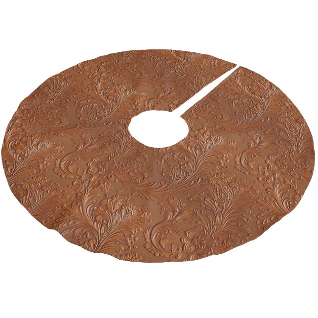 Brown Tan Leaf Bohemian Southwest Cowgirl Brushed Polyester Tree Skirt (Angled)