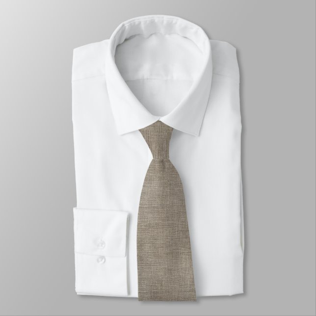 Brown Tan Linen Look Solid Colour Tie (Tied)