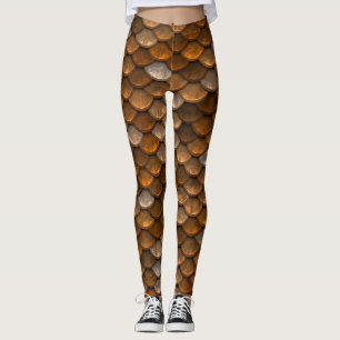Brown Tan Mermaid Fish Scales Leggings