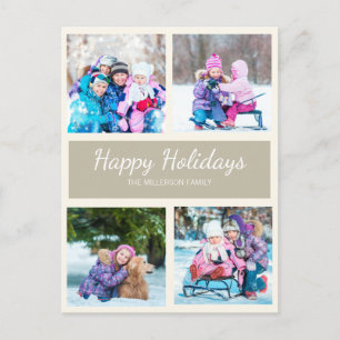 Brown Tan Multi Photo Christmas Holiday Greeting Postcard